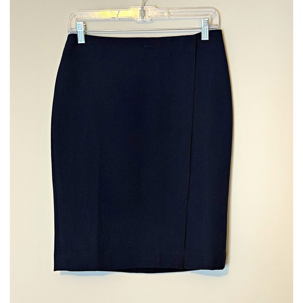 Talbots Petite Navy Faux Wrap Pencil Skirt 4P Stretch Lined NWT